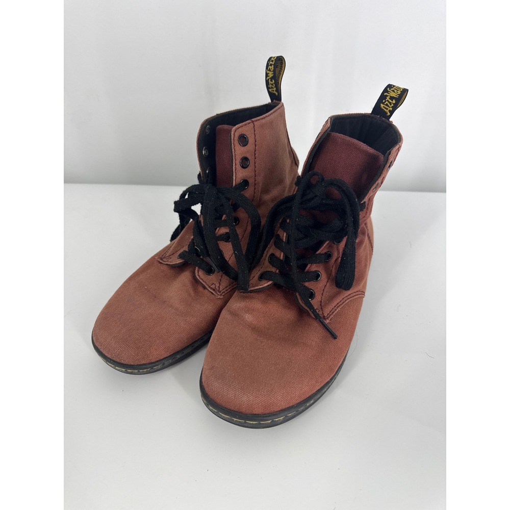 Doc Martens Alfie Canvas Boots Rust Brick Red 8-Eye Lace Up M9 W10 Edgy Grunge